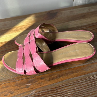Sandalias Deslizables Cuña Gatito Corte Cuero Rosa Naturalizador Para Mujer Talla 8 Foto 1 de 4