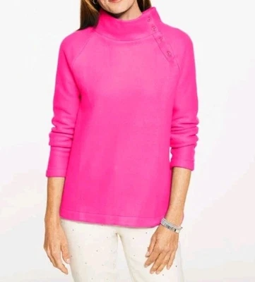 NEW Talbots Fleece Mockneck Pullover Size L Bright Pink $99.50 Long Sleeve Top - Image 1 of 4