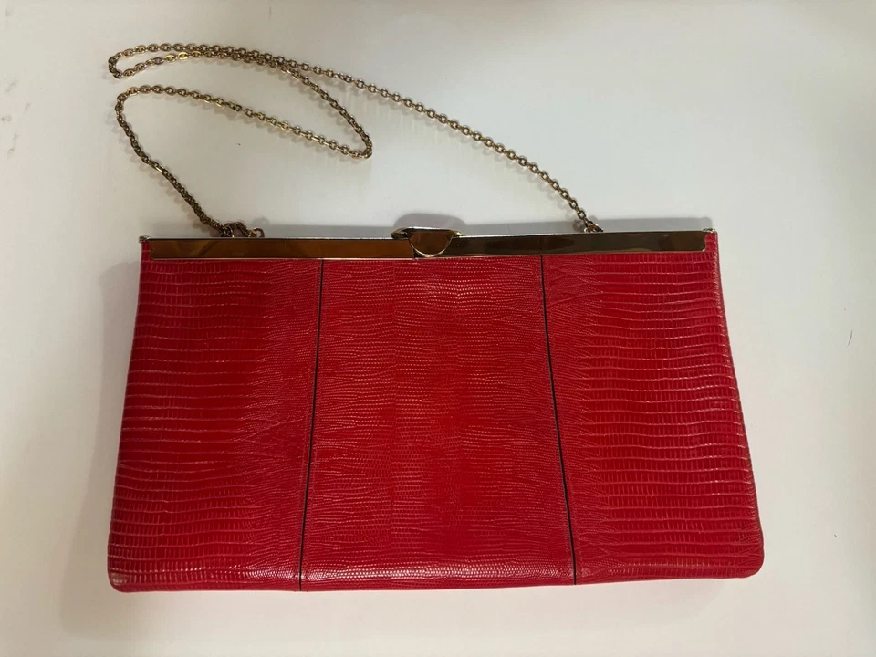 Bolso de mano de noche vintage Etra años 70 de cuero rojo con correa de cadena Foto 1 de 4