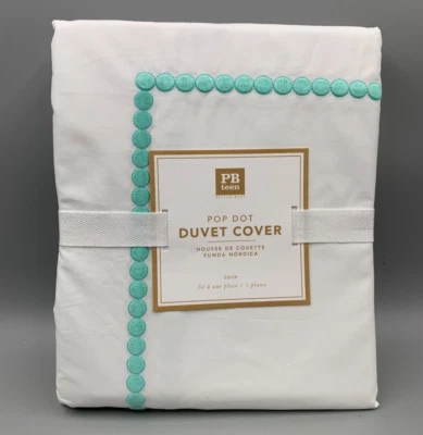 Funda nórdica Pottery Barn Teen Pop Dot algodón percal blanco azul verdoso doble #Q78C Foto 1 de 4