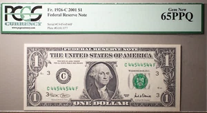 Lot PCGS Certified 4 Gem $1 Dollar RADARS 44544544 Matching Serial Numbers - Picture 1 of 8