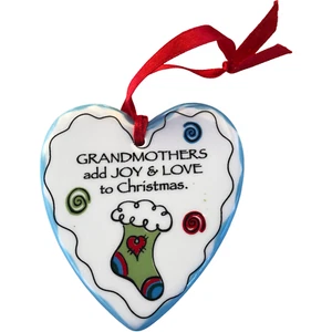 Ganz Ceramic Ornament Grandmothers add Joy & Love to Christmas Heart 2.75" x 3" - Picture 1 of 3