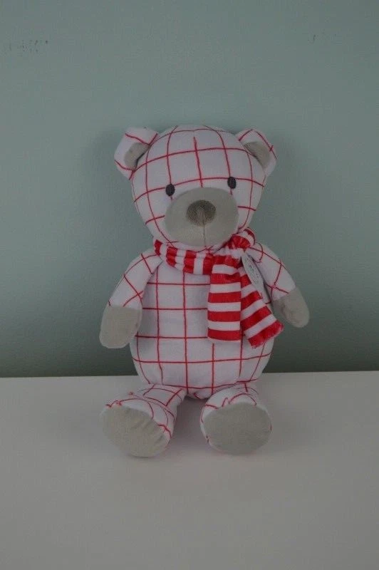 Manhattan Toy Company Teddy Bear Pattern Plush Merry Stuffed Animal Red White