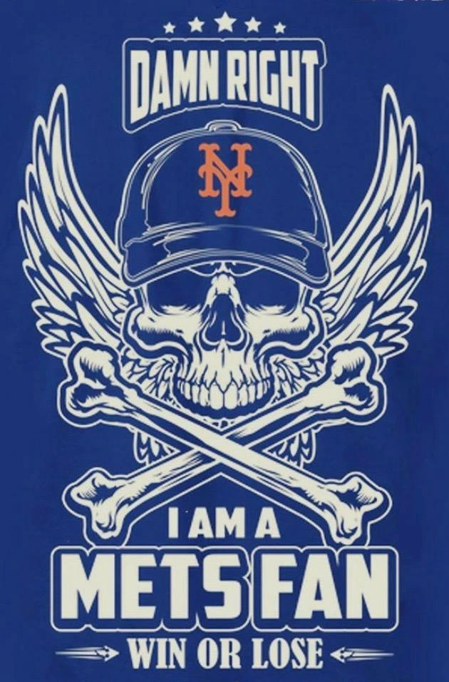 2 NY New York Mets Damn Right Skull Waterproof Vinyl Stickers 5 x 3.5 Decals - Image 1 of 1
