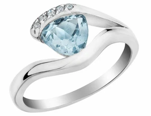 1/2 Carat. Aquamarine Ring with Diamonds in Sterling Silver - Picture 1 of 16