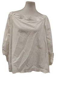 Loft Large White Off The Shoulder Blouse Size Large Tie Sleeves Eyelet Hem - Picture 1 of 6