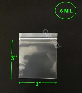 3" x 3" Heavy Duty 6 MIL Resealable Zip Top Lock 3x3" 6 Ml Clear Plastic Bags - Picture 1 of 6