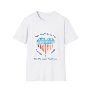 My Heart Beats for Animals and America Unisex Soft T-shirts White Adult S-XL - Picture 1 of 5