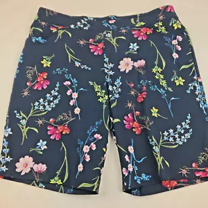 Time & True Women's Large (12-14) Black w/Floral Pull-On Stretch Bermuda Shorts - Picture 1 of 5