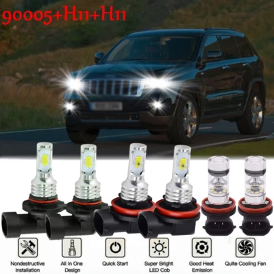 Lâmpadas de neblina de LED 6x para Jeep Grand Cherokee 2014-17 combo 6000K H11 9005 - Imagem 1 de 4