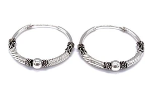 Pendientes de aro balinés grandes gruesos de plata esterlina 925 de 32 mm de diámetro - Imagen 1 de 3