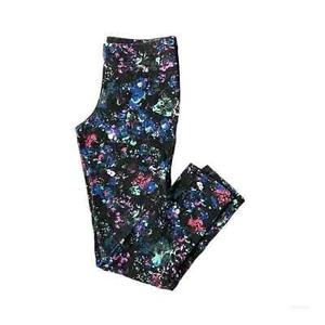 Girls M 10-12 Total Girl Black Multi Color Rainbow Floral Ankle Leggings Cotton - Picture 1 of 2