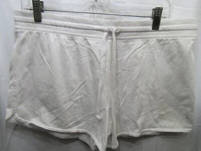WOMENS DANSKIN NOW STRETCH DRAWSTRING WHITE SHORTS SZ L (12-14) WAIST FLAT  18" - Image 1 of 3