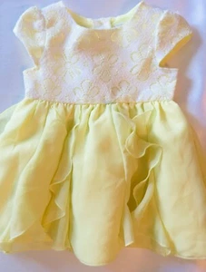YOUNGLAND Baby Yellow Easter Dress 6-9 Months Lace Summer Tiered Tulle Dressy - Picture 1 of 8
