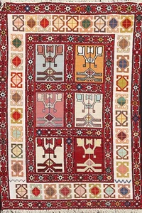 Alfombra tribal Kilim-Sumak 100 % seda tejido plano geométrico oriental alfombra 3'x4' - Imagen 1 de 12