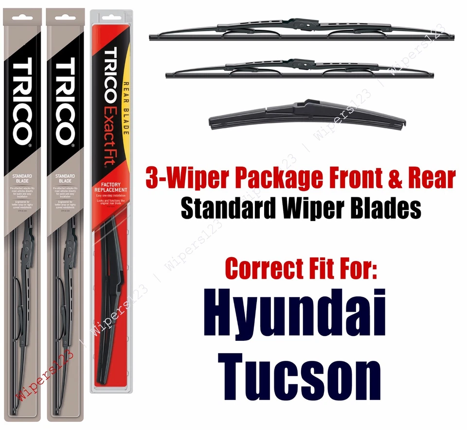 Pacote com 3 limpadores dianteiros e traseiros - serve para Hyundai Tucson 2005-2009 - 30240/160/12N - Imagem 1 de 1