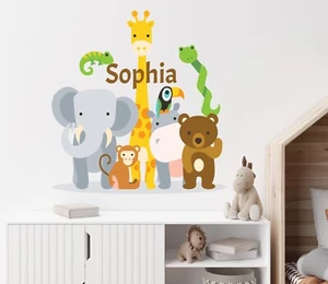 Custom Name Jungle Animals Wall Decal - Baby Safari Zoo Animals Wall Art Decor - Picture 1 of 8