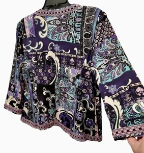 Joan Rivers Jacke Damen Small Shacket Lila Blumen Bohemian Stretch Offen Vintage - Bild 1 von 11