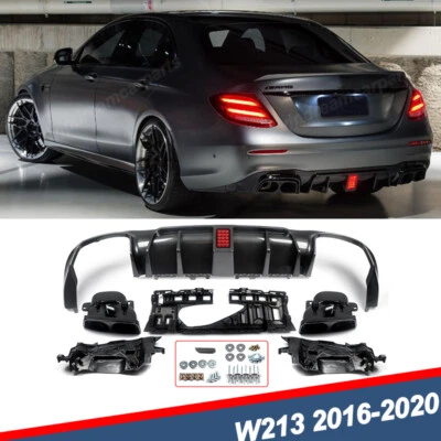 E63 Style Rear Diffuser W LED Light Fit For Mercedes Benz W213 E300 E400 2016-20 - Image 1 of 4