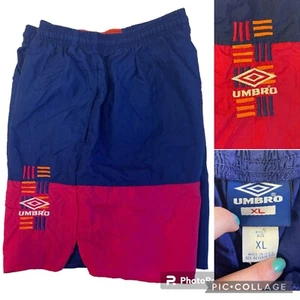 Vtg 80’s Umbro Men Purple Pink COLOR BLOCK Athletic Soccer Shorts USA XL Retro - Picture 1 of 9