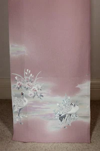 Vintage Japanese kimono silk fabric pink handpainted crane oriental floral 3 - Picture 1 of 24