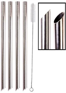 4 POINT END BOBA Straw Stainless Steel Extra Wide 1/2" x 9.5" Long Tapioca - Picture 1 of 8