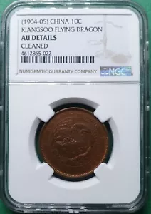 1905 CHINA KIANGSOO 10 CENTS FLYING DRAGON NGC AU DETAILS CLEANED - Picture 1 of 2