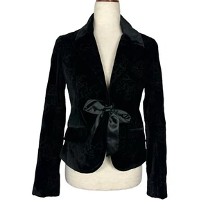 Blazer vintage Y2K Old Navy velluto donna piccolo nero ricamato stravagante anni 90 - Foto 1 di 12