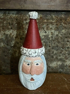 Folk Art Grubby Primitive carved Wood Belsnickle Santa Father Christmas Head - Image 1 of 4