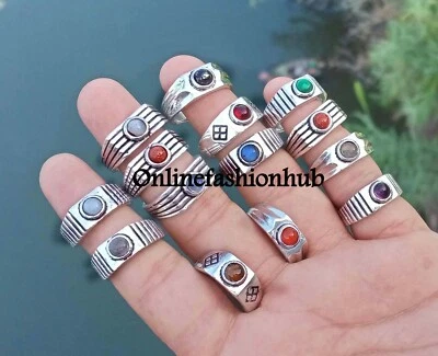 Lote al por mayor de anillos para hombre enchapados en plata de ley 925 de amatista y mezcla de piedras preciosas Foto 1 de 3