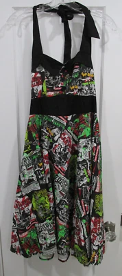 Hell Bunny Vixen Women Dress Goth Punk Halter Skull-Movie Night Horror-Halloween - Image 1 of 4