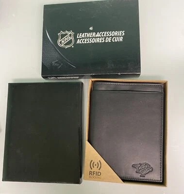 Cartera de cuero negra Nashville Predators NHL RFID bloqueo pasaporte de viaje Foto 1 de 4