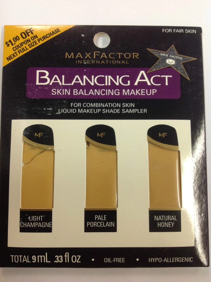 Max Factor Balancing Act Liquid Makeup Shade Sampler FOR FAIR SKIN. - Image 1 of 2