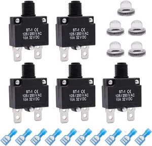 5Pcs 10Amp Circuit Breakers Push Button Manual Reset 125/250V AC 32V Dc,Overload - Picture 1 of 4