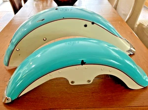 1997 HARLEY DAVIDSON FAT BOY FENDERS FRONT & BACK  AQUA and BIRCH RED PINSTRIPES - Picture 1 of 17