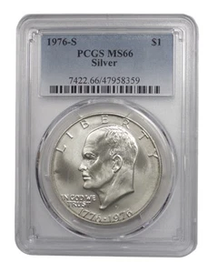 1976 -S Silver Eisenhower (IKE) BU Bicentennial Dollar PCGS MS66 - Picture 1 of 3