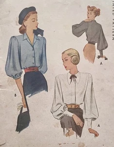 McCall 6949 Top Original 1940’s Bishop Sleeves Blouse #VintageSewingPattern b34 - Picture 1 of 3