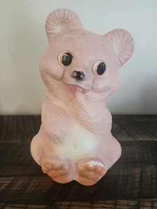 Blow Mold Pink Bear Piggy Bank Vintage Cartoon MCM 50s 60s 70s Adorable Toy 10" - Picture 1 of 7