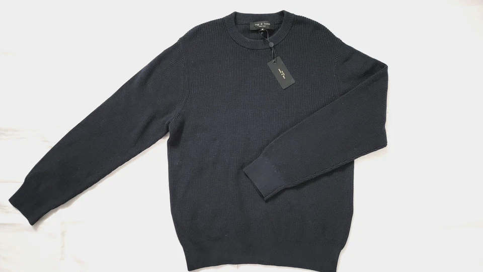 NEW rag & bone MEN'S SALUTE CURTIS COTTON LONG SLEEVE CREW NAVY SWEATER SIZE M - Image 1 of 4