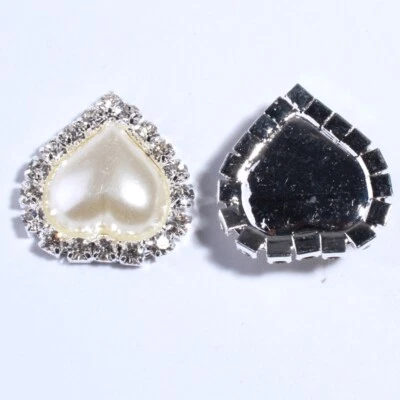 20PCS 21*23MM Heart Shape Pearl Buttons For Wedding Invitation Rhinestone - Image 1 of 2