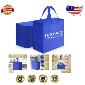 Customizable 100 Blue Non Woven Tote Bags - Perfect for Shopping & Events - Picture 1 of 9