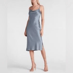 NWT Express Satin Blue Dress Sz L - Picture 1 of 5