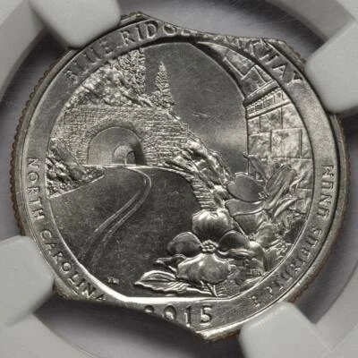 2015 NGC MS62 Large Double Clips Blue Ridge Quarter Mint Error Super Rare Date - Image 1 of 4