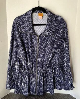 RUBY RD Jacket Blue Snakeskin Look Poly/Spandex Cinch Waist Shiny Women's 18W - Image 1 of 2