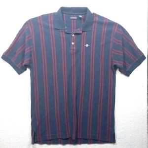 Gant Polo Shirt Size Large Navy Burgundy Striped 3 Button Collared Short Sleeved - Foto 1 di 9