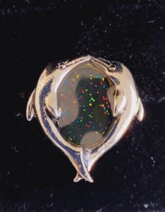 Anillo de delfín vintage con brillo negro ajustable por la diseñadora Laila Rowe - Imagen 1 de 9
