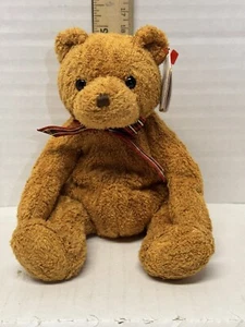Ty ( Woody ) 2002 Brown Beanie Baby Bear With Plaid Bow - Picture 1 of 5