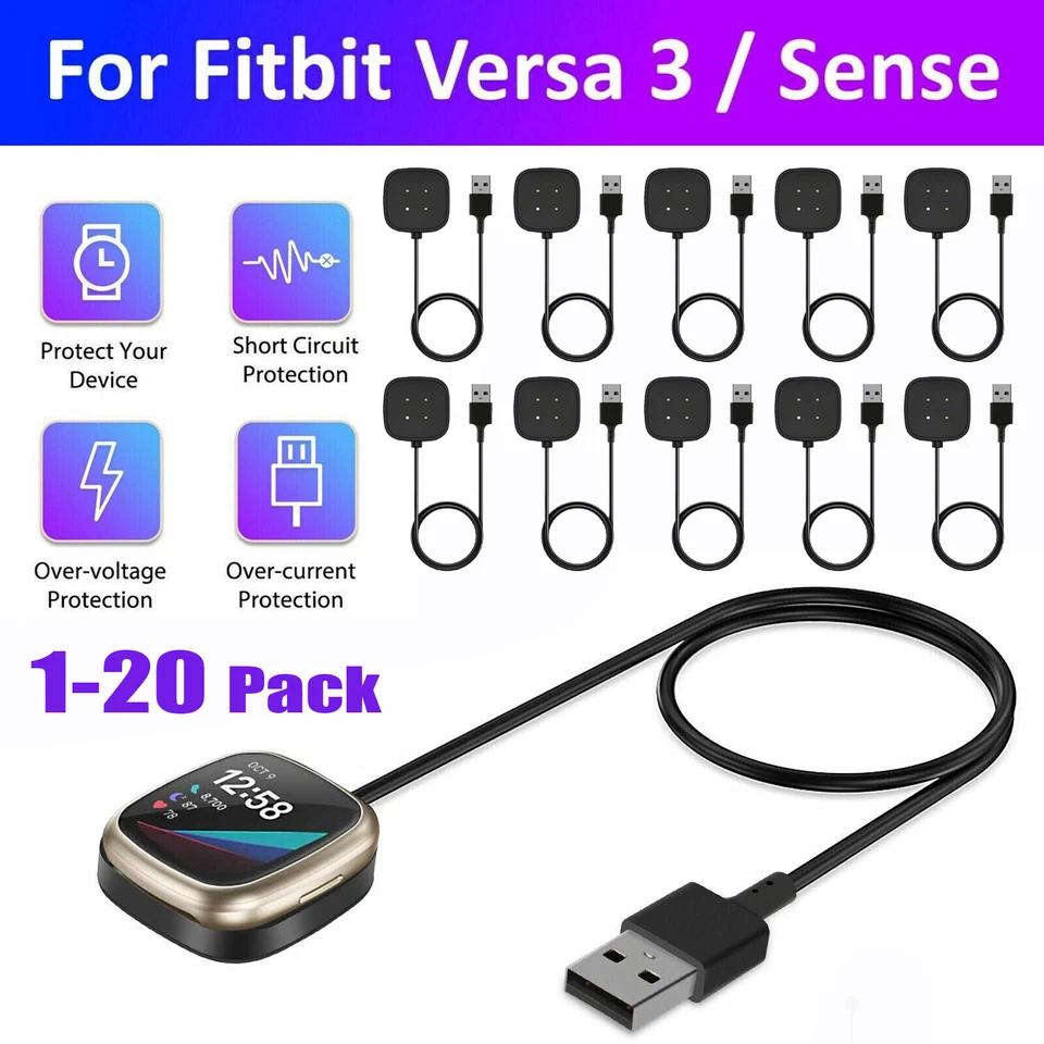 Lote Estación Base de Carga USB Cable Cargador para Fitbit Versa 3 4 Sense 1 2  Foto 1 de 4