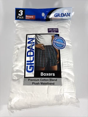 Gildan Men's White Boxer Shorts 3 pair 2XL Premium Cotton Blend New - Image 1 of 4