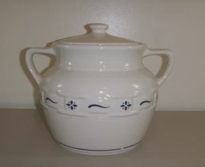 LONGABERGER POTTERY WOVEN TRADITIONS HERTIAGE BLUE COOKIE JAR/BEAN POT - Picture 1 of 5